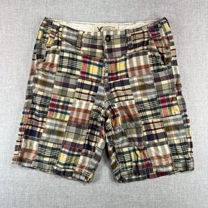 American Eagle Indian Madras Patchwork Plaid Shorts Classic Length Mens 34x10